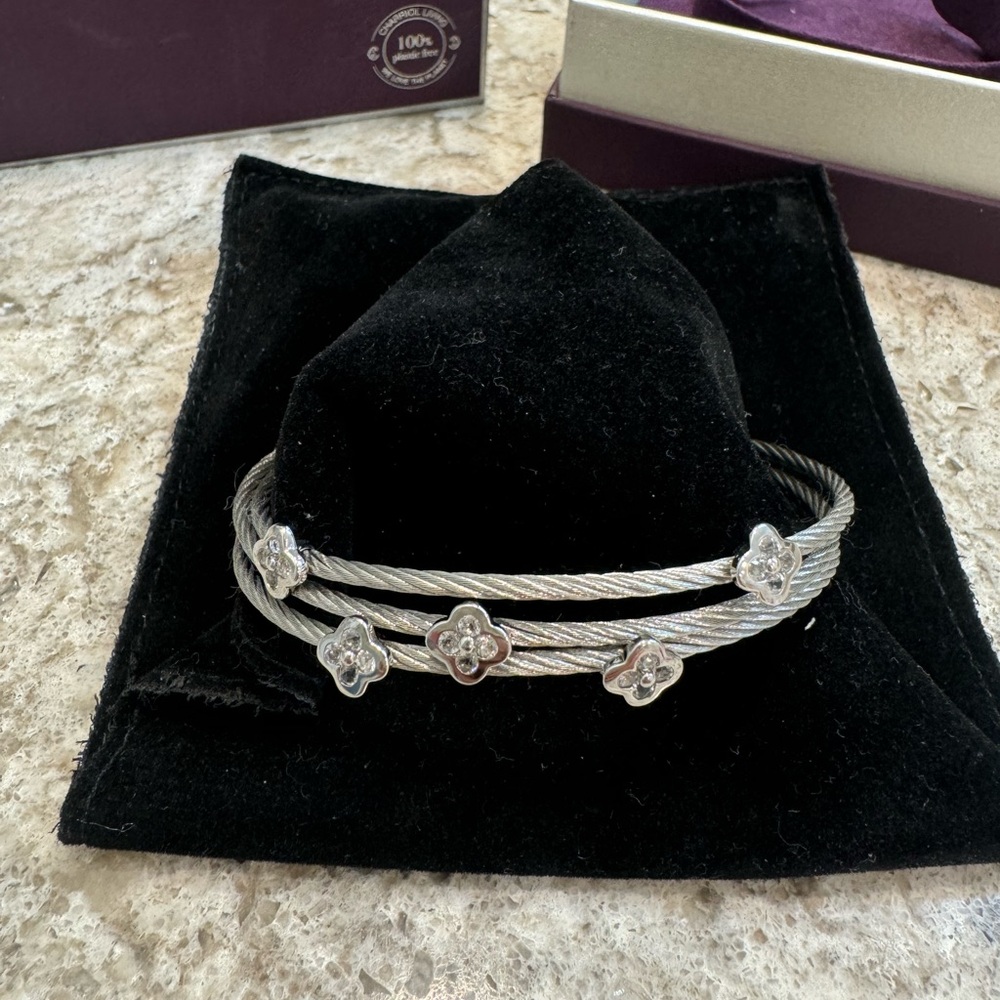 Charriol MALIA Stainless Steel 3 Cable Bracelet With Stones Sz SM - Picture 2 of 12